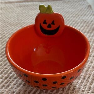 Festive Orange Pumpkin Bowl with Black Dots